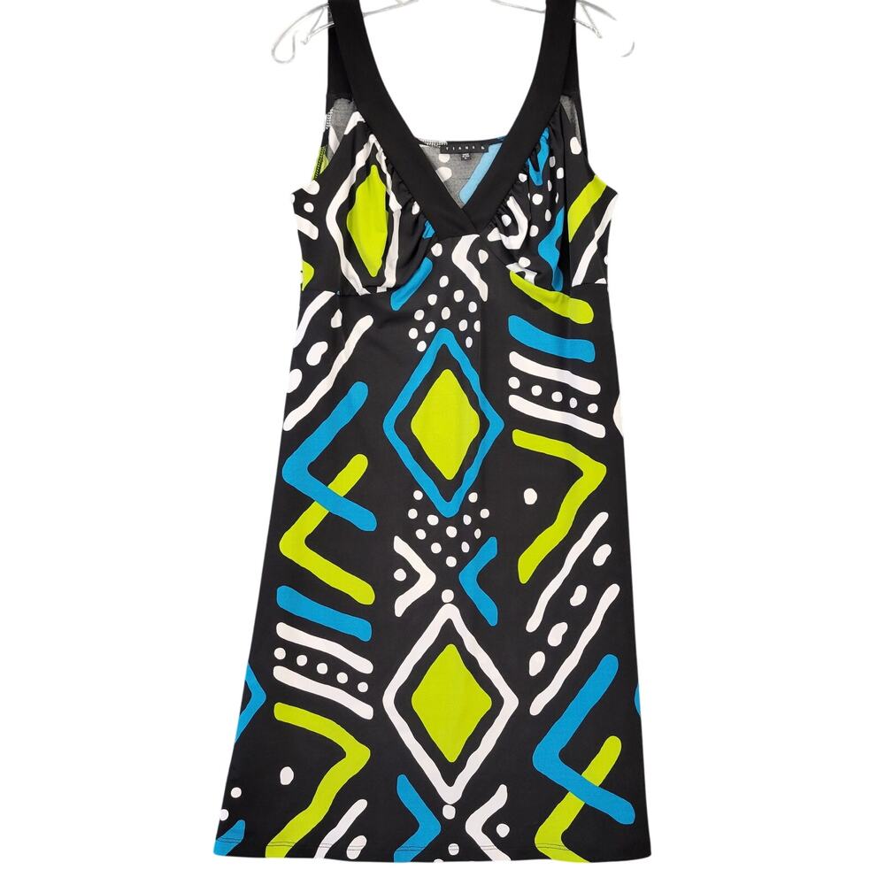 Tiana B Dress Black Stretch Midi Preppy Bohemian Sleeveless V-Neck Womens Size L